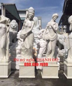 Tượng Cô Gái cầm bình đá cẩm thạch trắng
