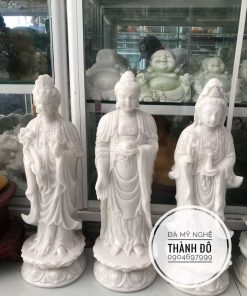 Tượng Tây Phương Tam Thánh đá trắng cao 50cm