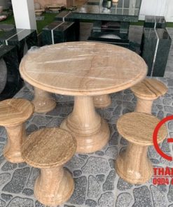 Bộ bàn tròn đá vân gỗ 1m
