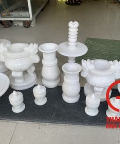 Bộ đồ thờ cúng đá cẩm thạch trắng