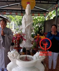 Lư hương bằng đá cẩm thạch trắng tai sen